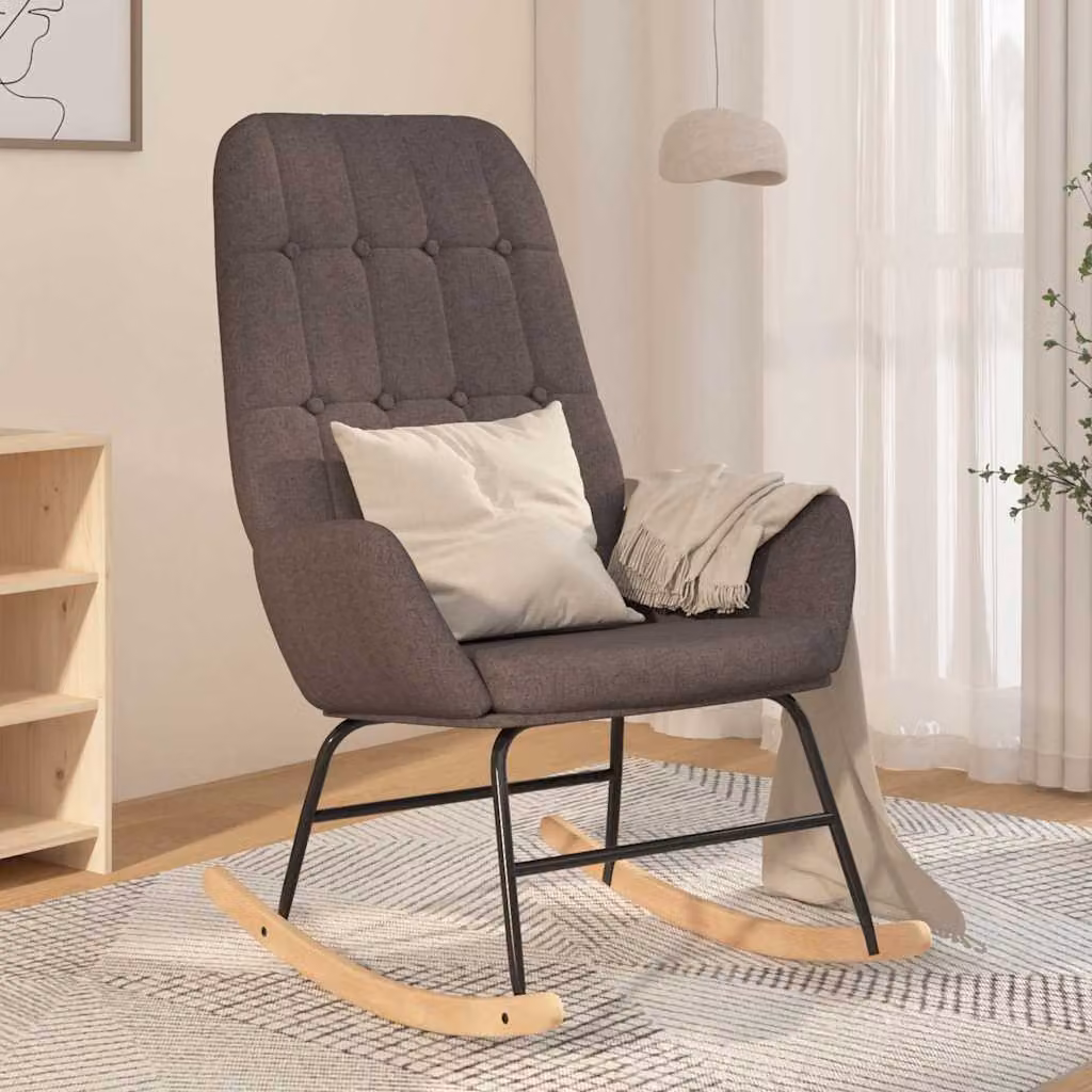 vidaXL Poltrona a Dondolo Lounge Moderna in Tessuto Grigio con Braccioli e Struttura in Legno e Metallo