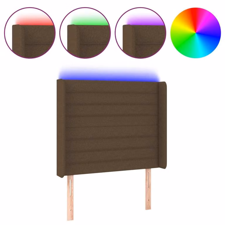 Testiera a LED Marrone Scuro 93x16x118/128 cm in Tessuto