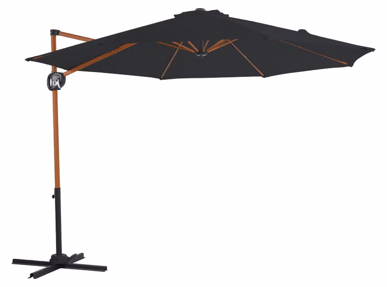 AXI Solea Ombrellone decentrato rotondo Ø 300 cm, legno/grigio | Da giardino/terrazza, tessuto anti-UV, indice UPF 30+ | Base a croce, fodera