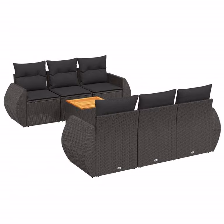 Set Divani da Giardino con Cuscini 7pz Nero Polyrattan