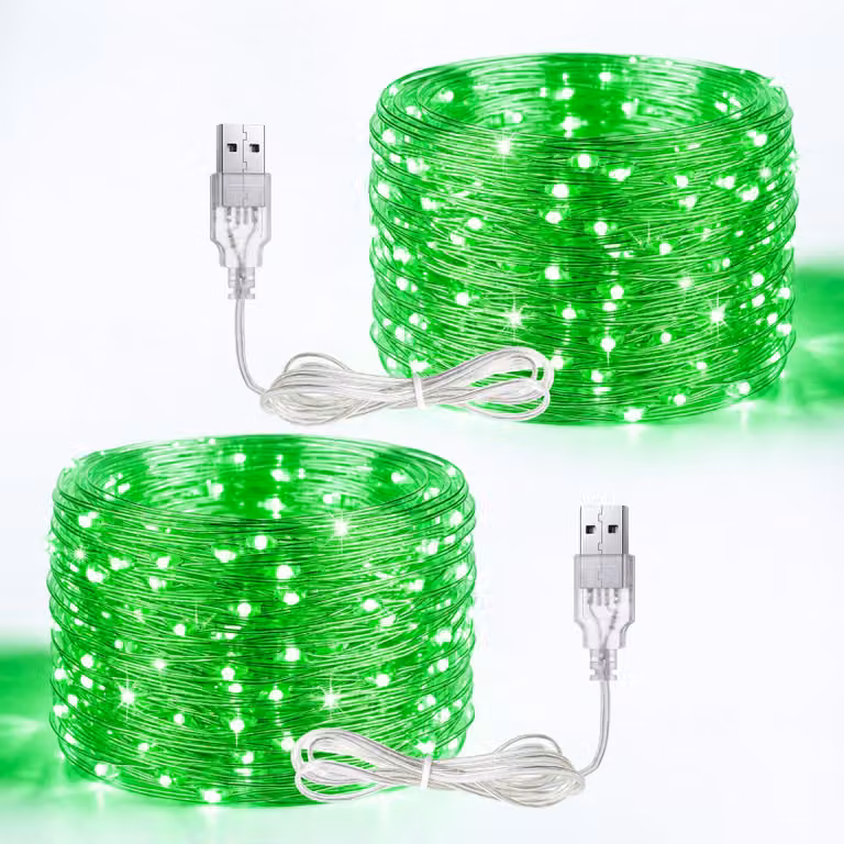 Catena luminosa USB, confezione da 2, lunghezza 5 metri, 50 LED, colore verde