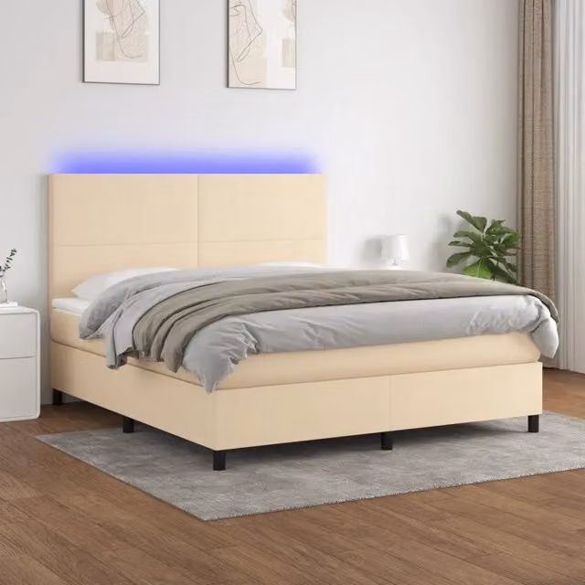 Letto a molle con materasso vidaXL in tessuto beige e bianco con illuminazione LED sottostante e porta USB, L/P: 180 x 200 cm