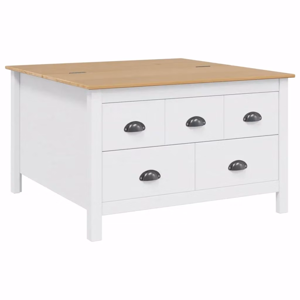 vidaXL Tavolino da salotto HILL con cassetto in legno di pino, Bianco e marrone miele, L 79,5 x P 79,5 x H 49 cm – 2