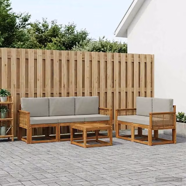 Set di divani da esterno 6 pz Naturale e Grigio Chiaro 3384997