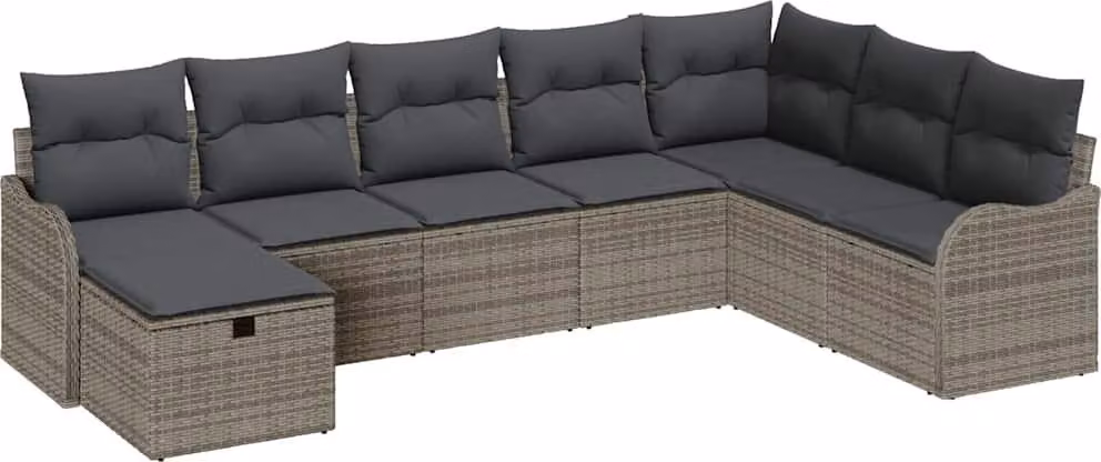 Set Divano da Giardino con cuscino 8 pcs Grigio polyrattan