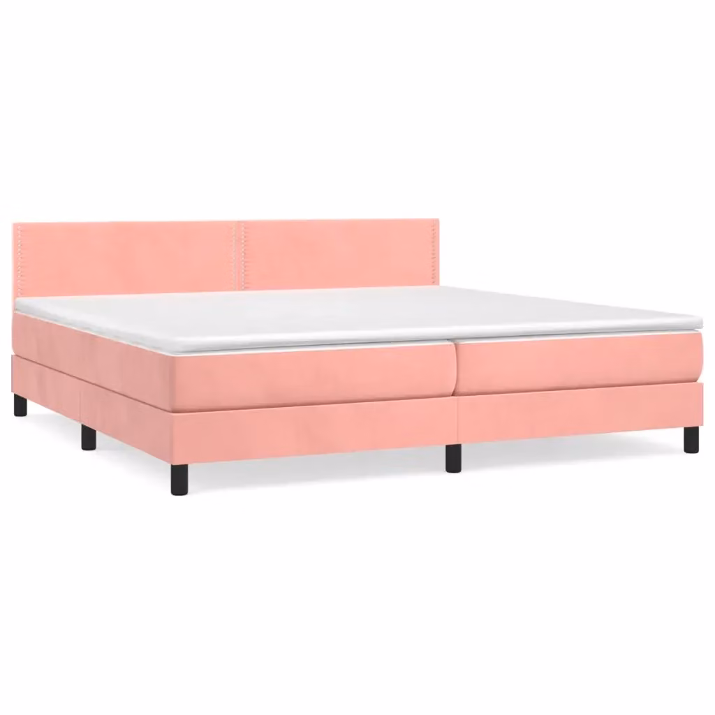Letto Ibrido vidaXL con Giroletto a Molle e Materasso in Velluto Rosa e Bianco L/P/H: 200 x 200 x 31 cm – 2