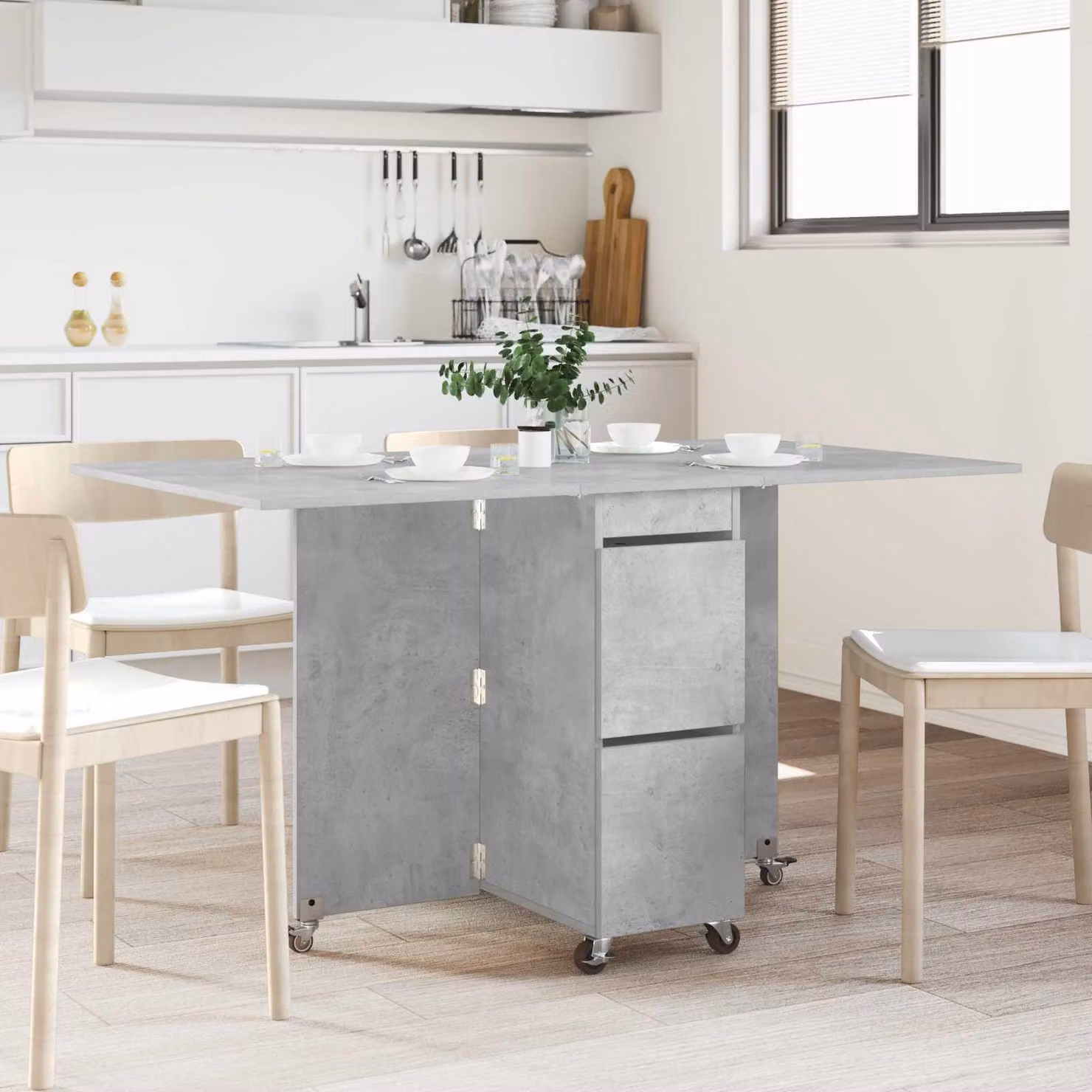 Maison Exclusive - Tavolo da pranzo, dimensioni 140 x 80 x 77 cm, materiale: legno composito, colore: grigio cemento, forma: rettangolare