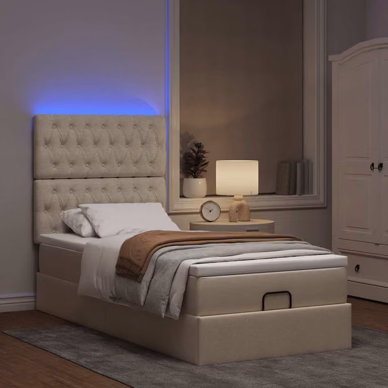 Maison Exclusive - Letto ottomano con materasso e LED color crema 90x200 cm tessuto