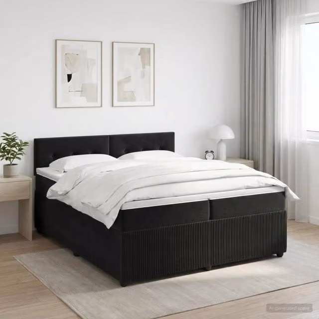 Letto box spring con materasso ibrido vidaXL in velluto nero L/P: 200 x 200 cm