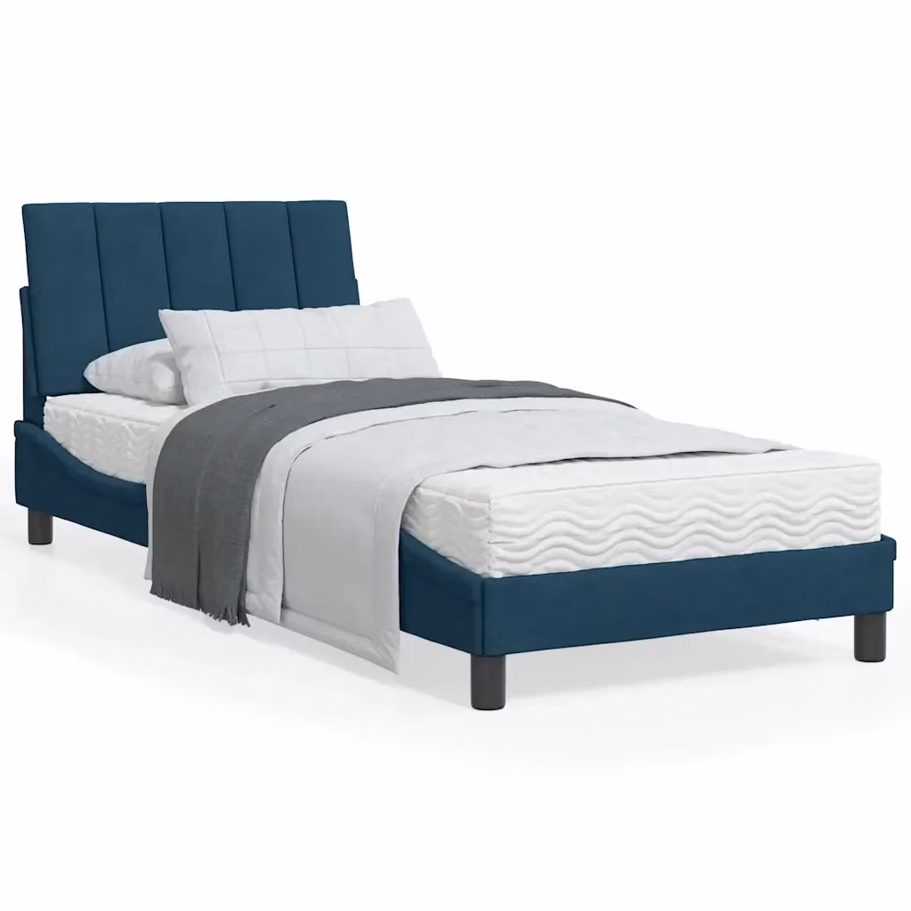Letto con Materasso Hanko vidaXL in Velluto Blu e Bianco L/P/H: 90 x 200 cm – 2