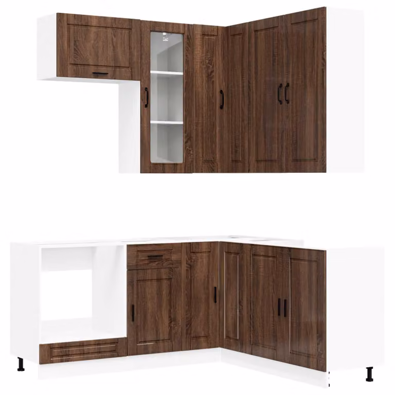 Set cucina PORTO, 8 pezzi, colore marrone noce, legno ingegnerizzato