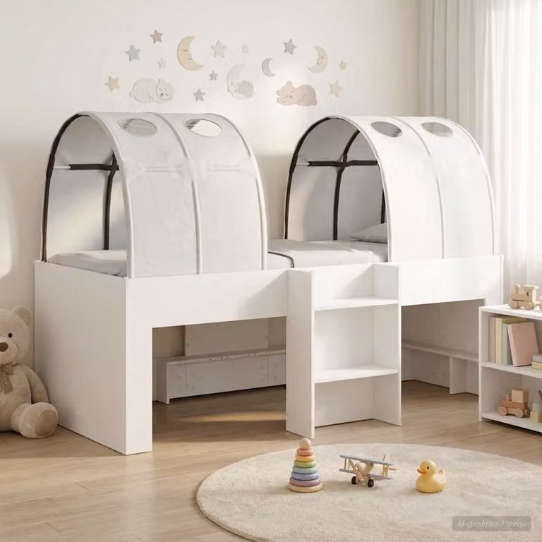 Letto per bambini con tunnel vidaXL in legno ingegnerizzato, Bianco, L: 193 cm, P: 120 cm, H: 96 cm