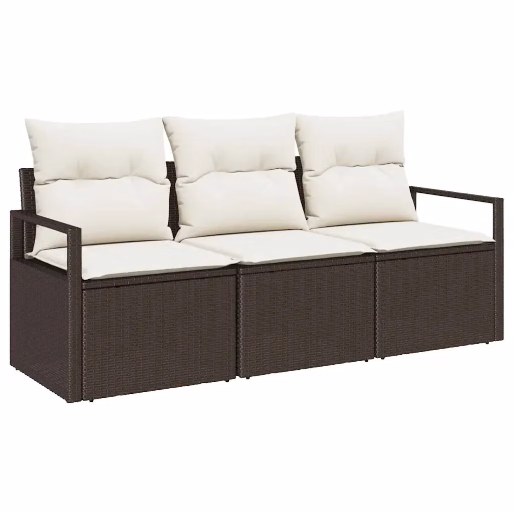 Set di divani da giardino 3 pezzi vidaXL in rattan marrone con cuscini inclusi e struttura in acciaio rivestito in polvere – 2
