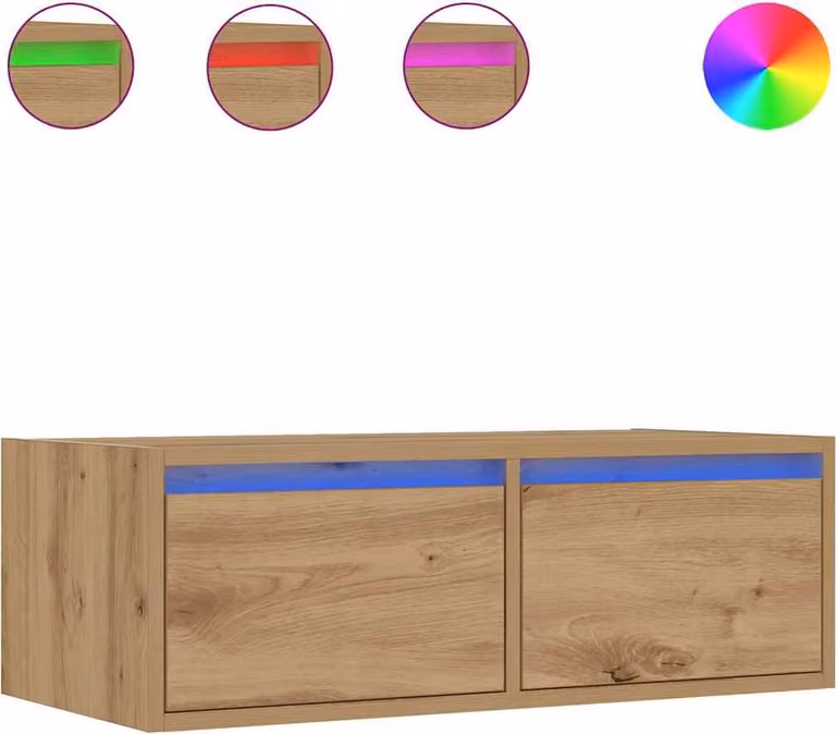 Mobile Porta TV con Luci LED Rovere Artigianale 75x35,5x25 cm
