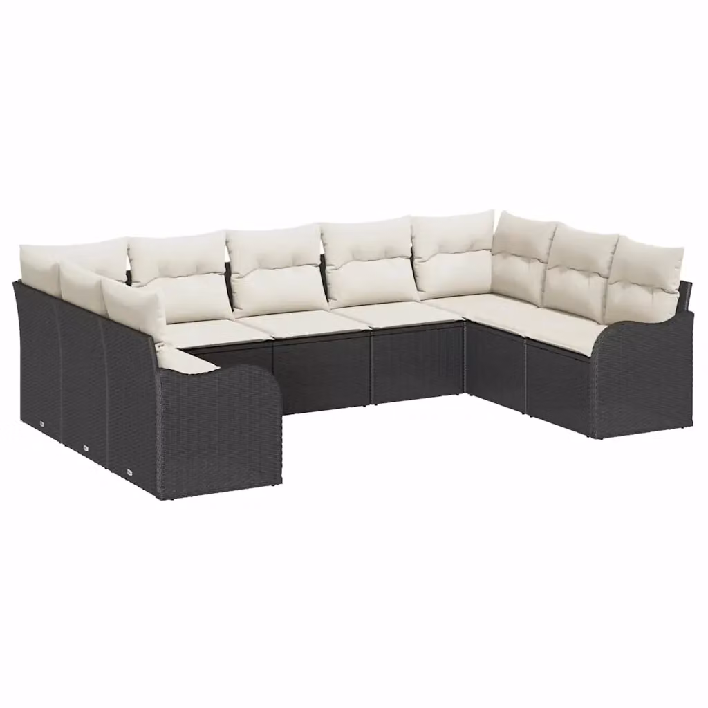Set Divano da Giardino a Forma di U vidaXL in Polyrattan Nero con Cuscini e Struttura in Acciaio – 2