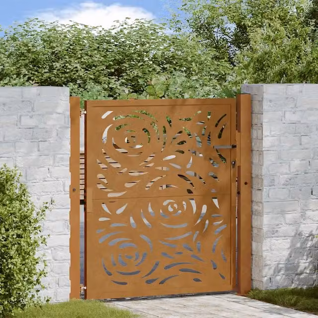 Cancello singolo da giardino vidaXL in acciaio marrone L: 105 cm, H: 110 cm, P: 10 cm