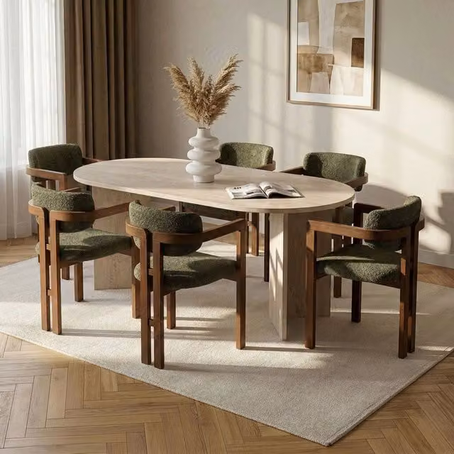 Set Tavolo e 6 Sedie DMORA Moderno con Piano Ovale Beige e Verde – 1
