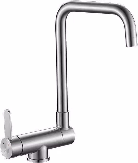 Miscelatore verticale di design per lavello con bocca a L in acciaio