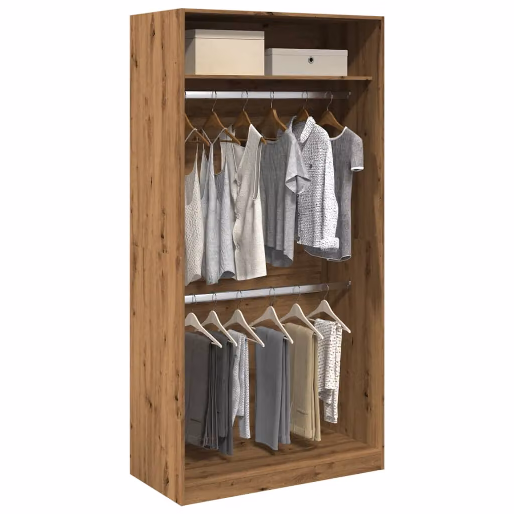 Armadio vidaXL in legno rovere marrone con ante a battente e appendiabiti L: 100 cm, P: 50 cm, H: 200 cm – 1