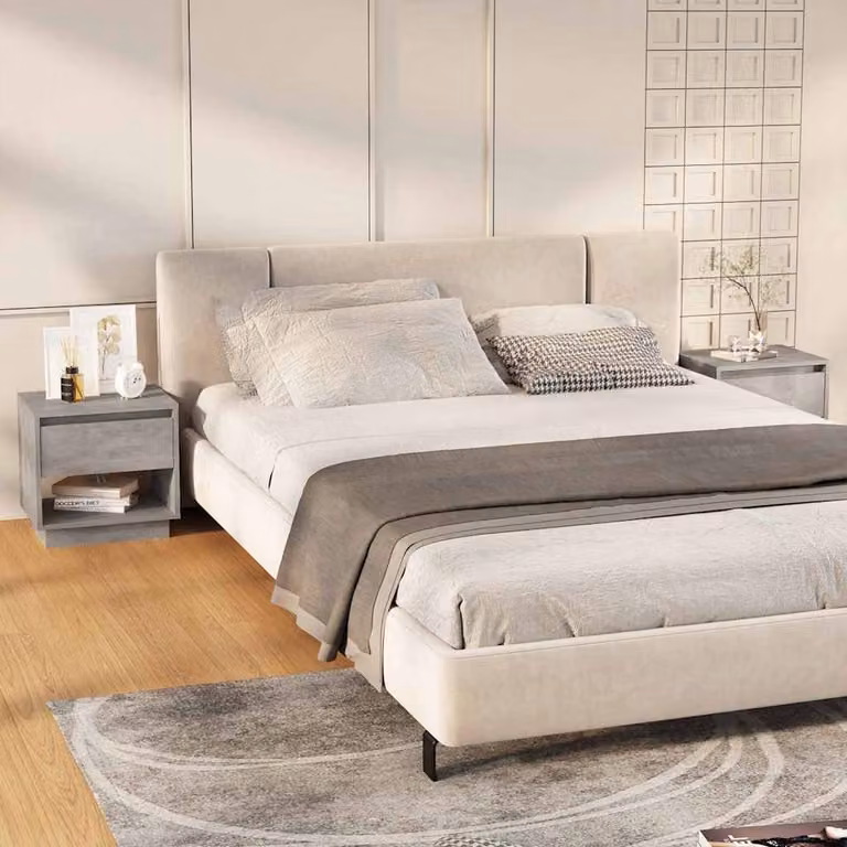 Set di 2 comodini vidaXL in stile classico, colore grigio cemento, L 45 cm x P 34 cm x H 44 cm
