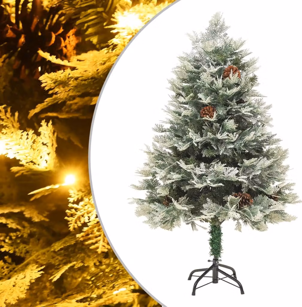 The Living Store Albero di Natale con LED e pigne verde 150 cm PVC & PE