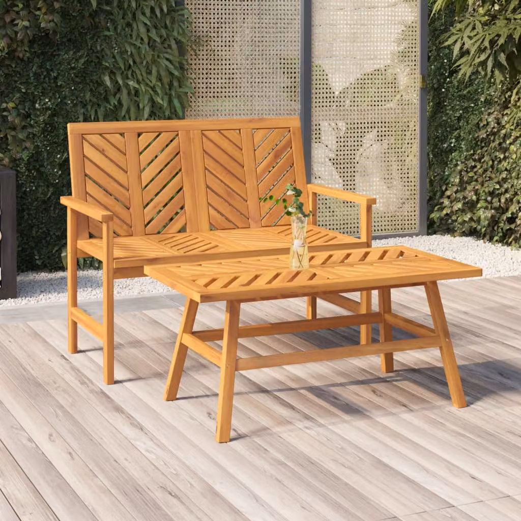 Set Salotto da Giardino vidaXL in Legno di Acacia Marrone composto da Divano 2 posti e Tavolino da Caffè