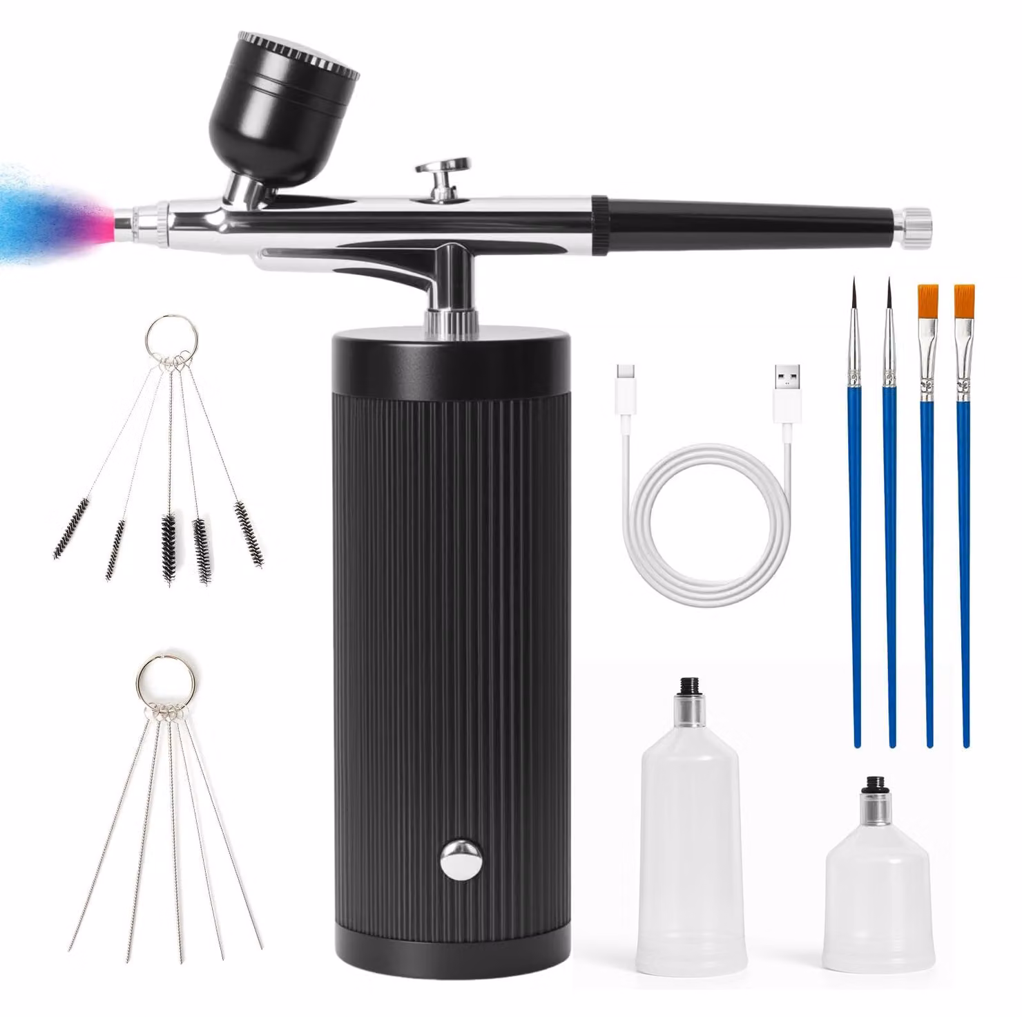 Kit per aerografo con compressore, ugello da 0,3 mm, senza fili, colore nero, confezione singola