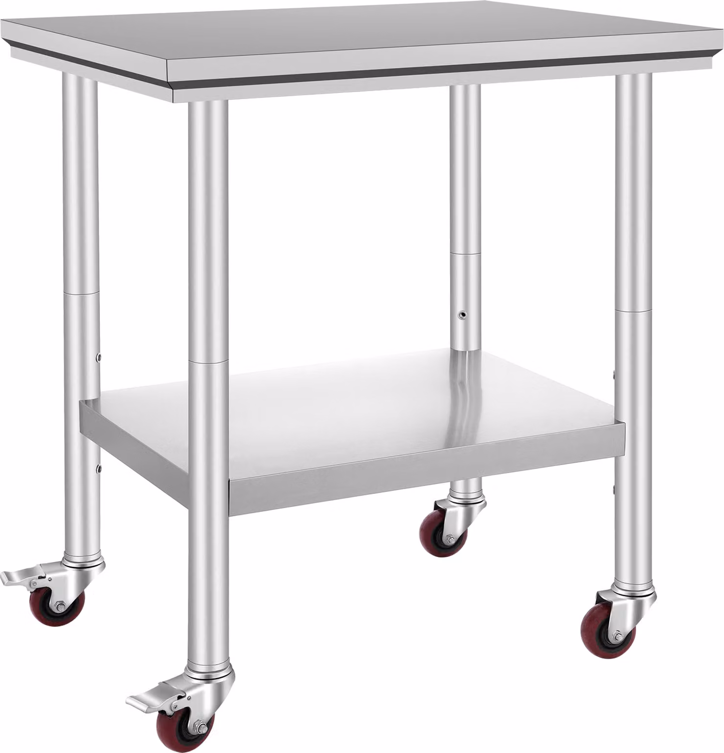 SucceBuy Tavolo da lavoro in acciaio inox 30 x 24 x 33 pollici, capacità di carico di 700 libbre, 4 ruote, altezza regolabile, tavolo per la preparazione di cibi pesanti per cucina commerciale, argento
