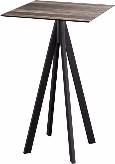 Infinity - Tavolo da bar, struttura nera + piano in HPL effetto legno tropicale, 70x70 cm, 1 pezzo