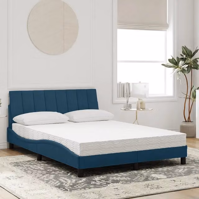 Letto Hanko vidaXL con Materasso in Velluto Blu e Bianco L/P: 140 x 200 cm – 1