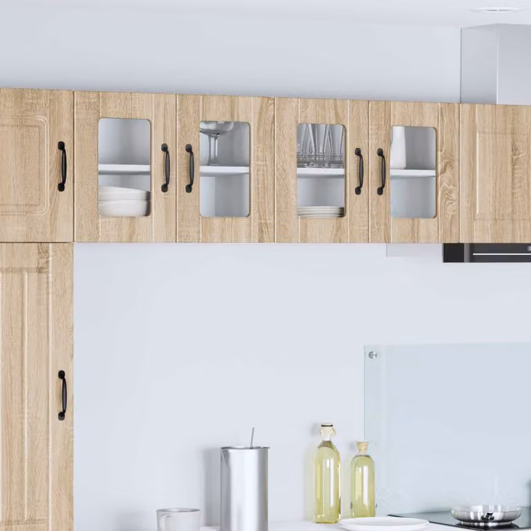 Mobile da parete vidaXL PORTO in legno e vetro, Rovere Sonoma, L 60 x P 31 x H 40 cm