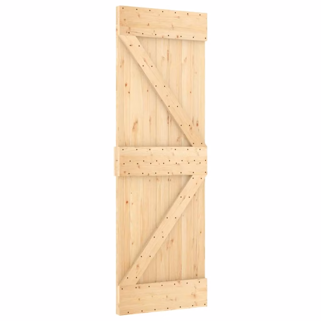 Porta scorrevole moderna vidaXL in legno di pino e metallo, colore marrone e nero, L: 85 cm, H: 210 cm – 2