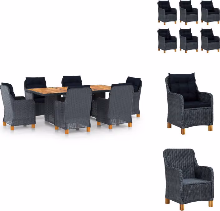 vidaXL set da pranzo da giardino 7 pezzi con cuscini in poly rattan grigio scuro - Set di mobili da giardino