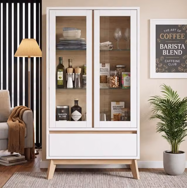 Credenza da cucina bianca con cassetto e ripiani regolabili