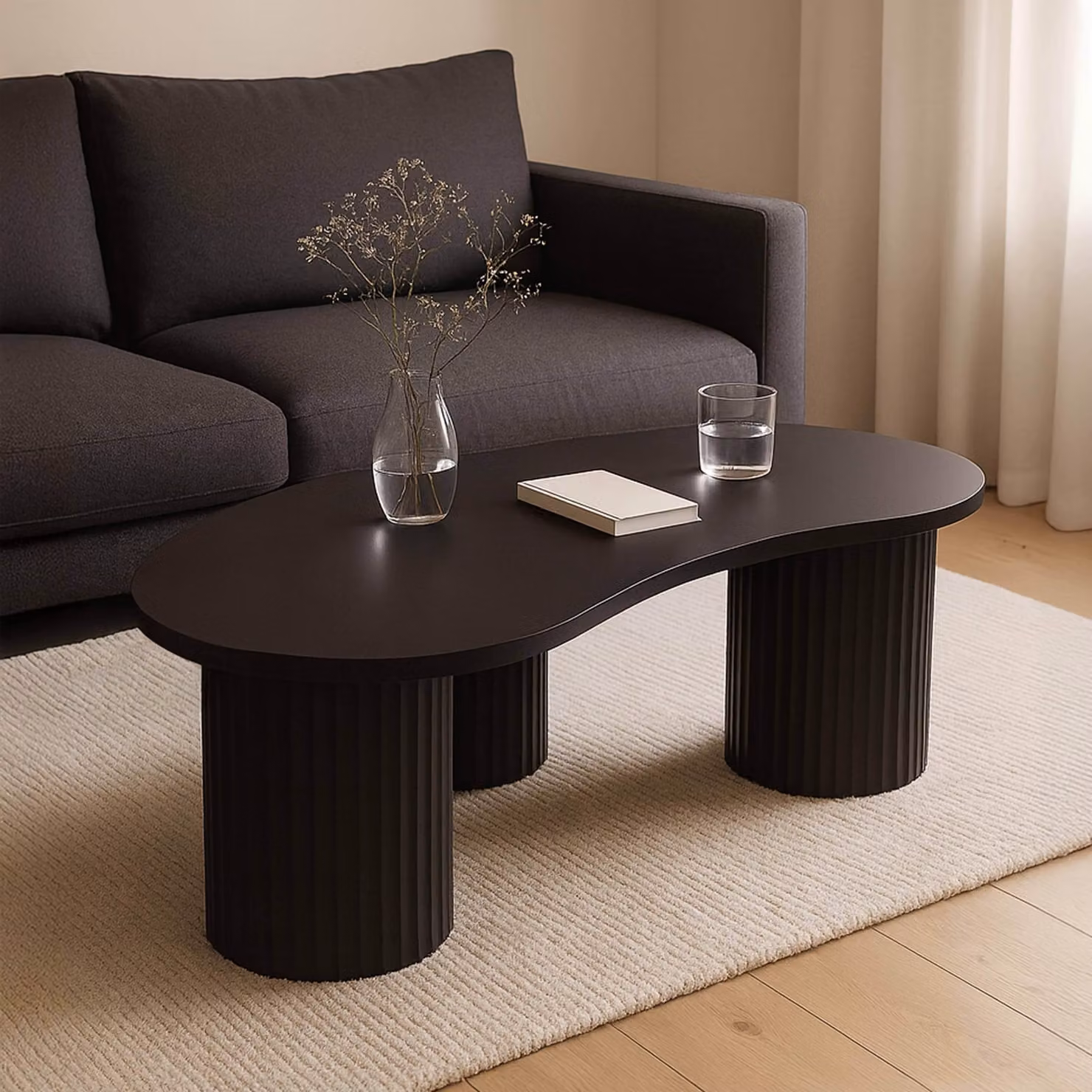 Tavolino effetto legno con decoro in melaminico nero - Oviala Maeve