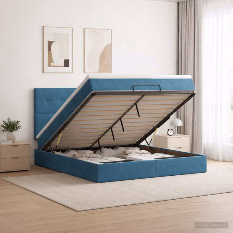 Letto ottomano con materasso vidaXL in velluto blu scuro, L/P/H: 180 x 200 x 88 cm