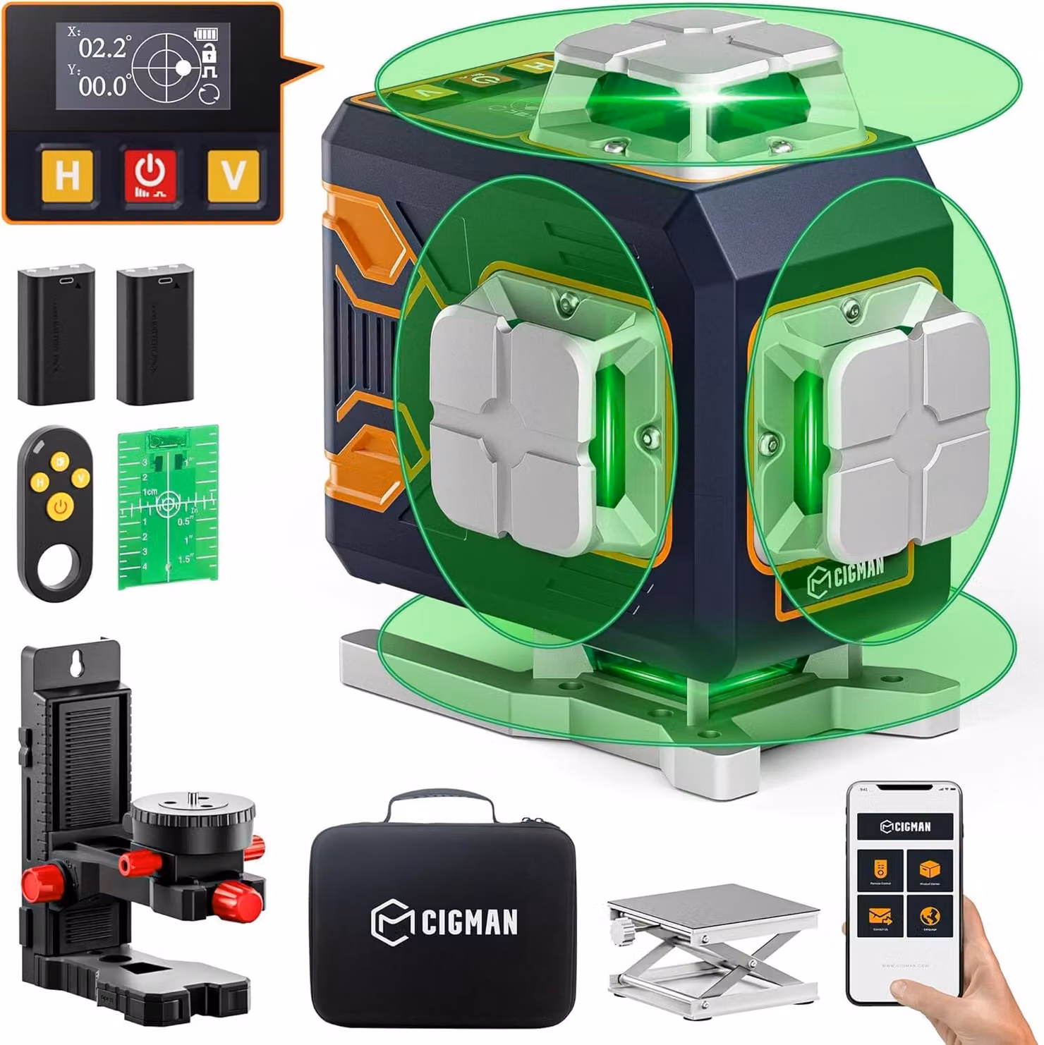 CIGMAN CM02 Livella Laser 16 Linee 4D Verde LCD Bluetooth Doppia Batteria