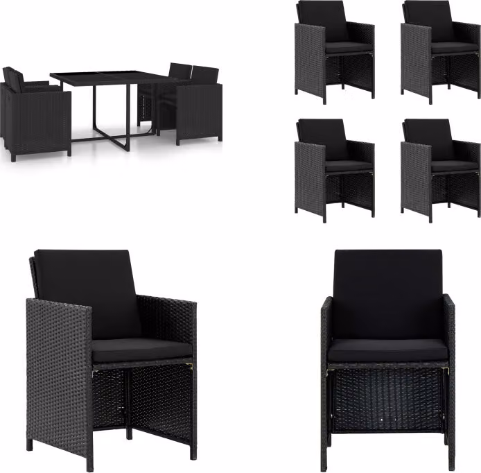 vidaXL Set da pranzo da giardino 5 pezzi con cuscini in poly rattan nero - Set di mobili da giardino - Set di mobili da giardino - Tavolo e sedie da giardino - Tavoli e sedie da giardino