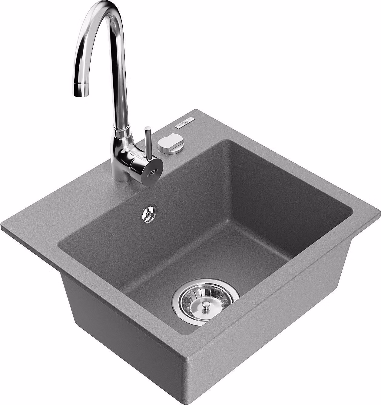 Mexen Milo lavello da cucina in granito 1 vasca con rubinetto Telma, grigio - 6505-71-670200-00