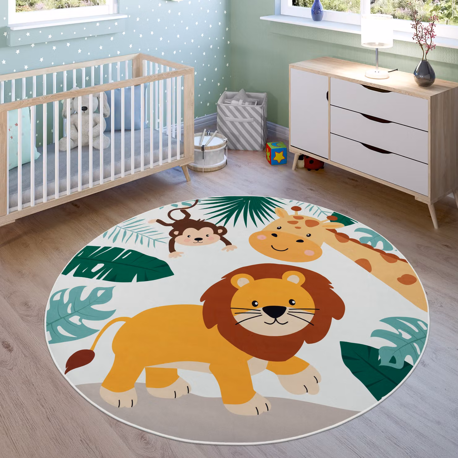 Tappeto rotondo per bambini Bini beige e multicolore con decorazione animal, diametro: 160 cm – 3