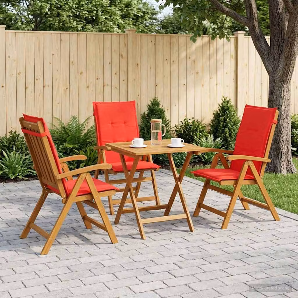 Set di 3 sedie da giardino reclinabili vidaXL in legno di acacia naturale con cuscini inclusi