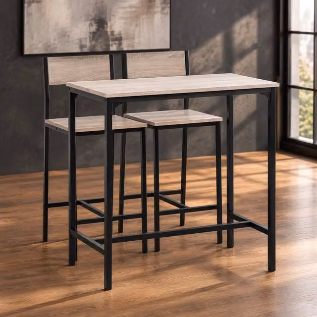 Set tavolo bar 3 pezzi con 2 sedie in MDF naturale e nero 89 x 45 x 87 cm