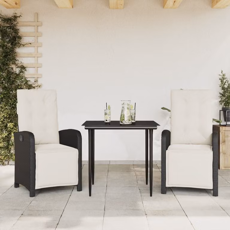 Maison Exclusive - Set da Bistrò 3 pz con Cuscini Nero in Polyrattan