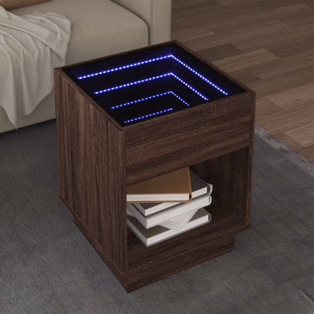 vidaXL Tavolino da Salotto Moderno in Rovere Marrone con LED L/P/H: 40 x 40 x 50 cm