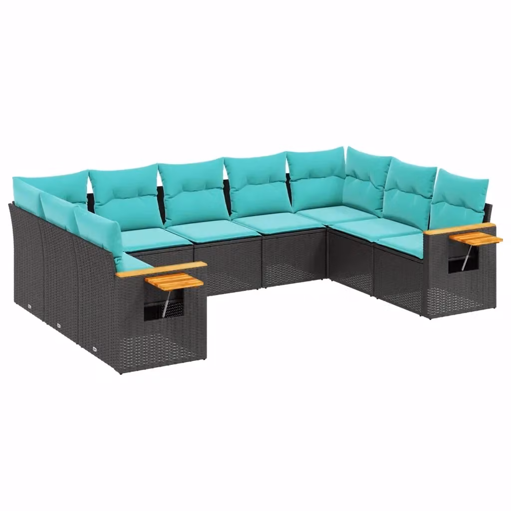 vidaXL Set Divani da Giardino 9 pz a Forma a U in Polyrattan con Cuscini e Tavolino da Esterno – 2