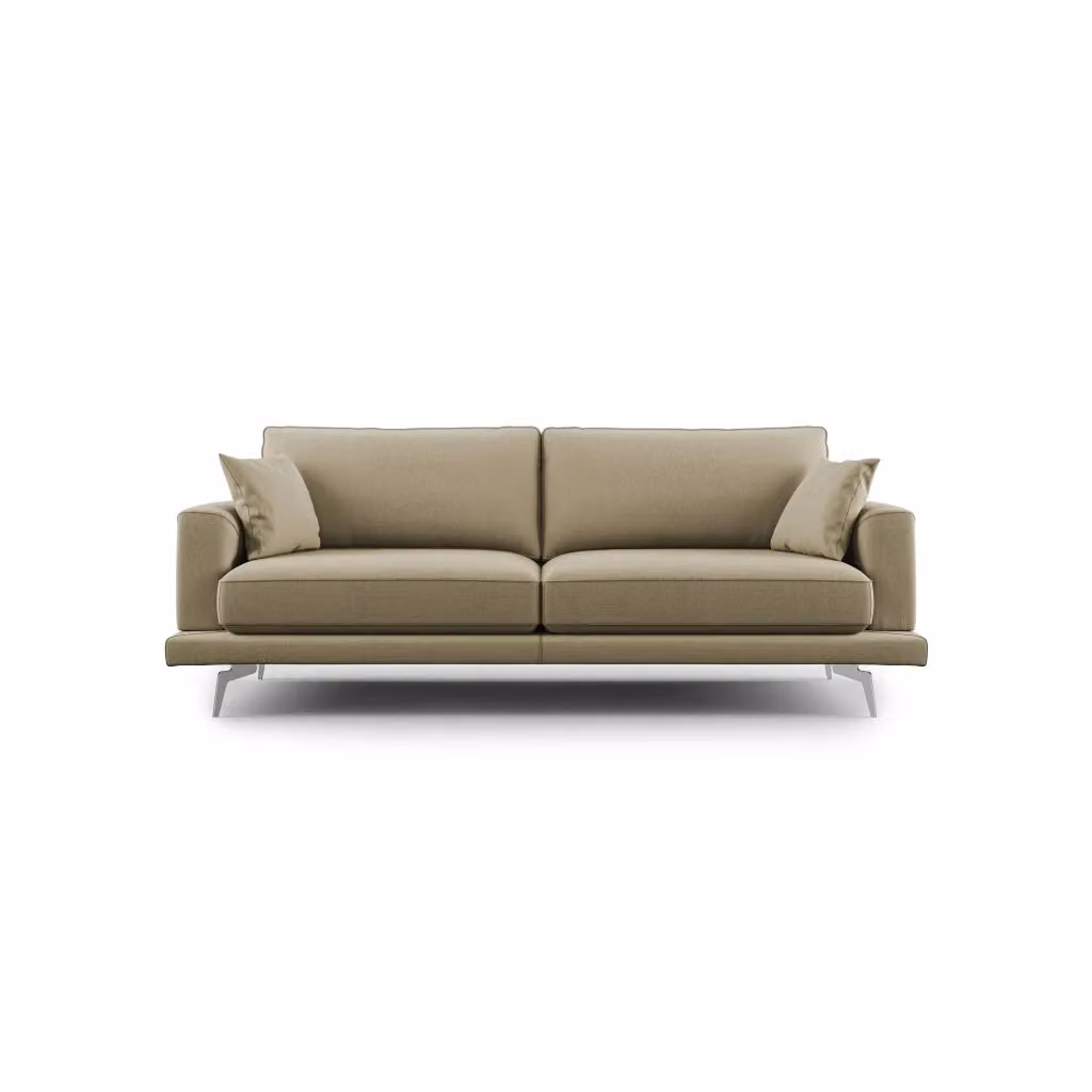 Divano moderno Dorian Divani.Store in tessuto antimacchia color cammello con struttura in legno di abete e imbottitura in piume, Larghezza: 178 cm – 2