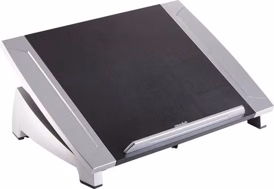 Supporto regolabile per laptop o monitor color argento con regolazione dell'altezza e dell'angolo, portata fino a 5 kg