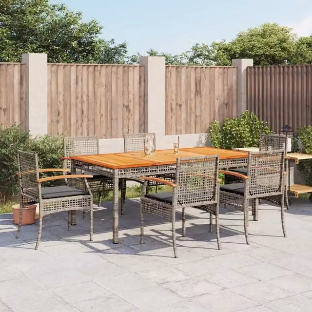 Set da Pranzo da Giardino 7 pz con Cuscini in Polyrattan Grigio 3213573