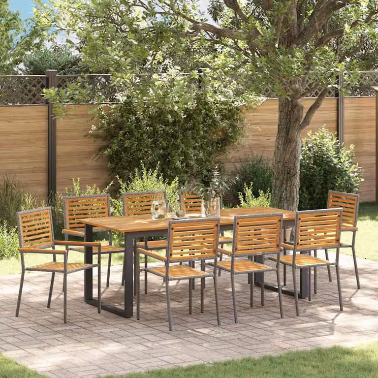 Maison Exclusive - Set da pranzo per esterno, 9 pezzi, legno massello di acacia, colore grigio