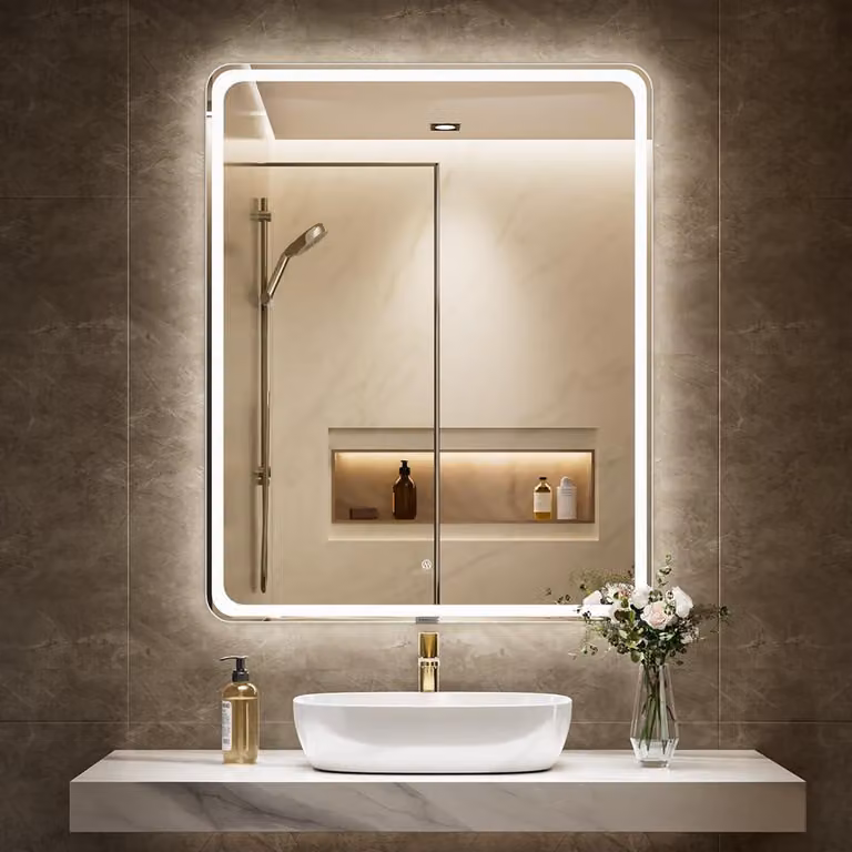 Specchio a LED, 32x40 cm, antiappannamento, 3 colori, dimmerabile, forma rotonda